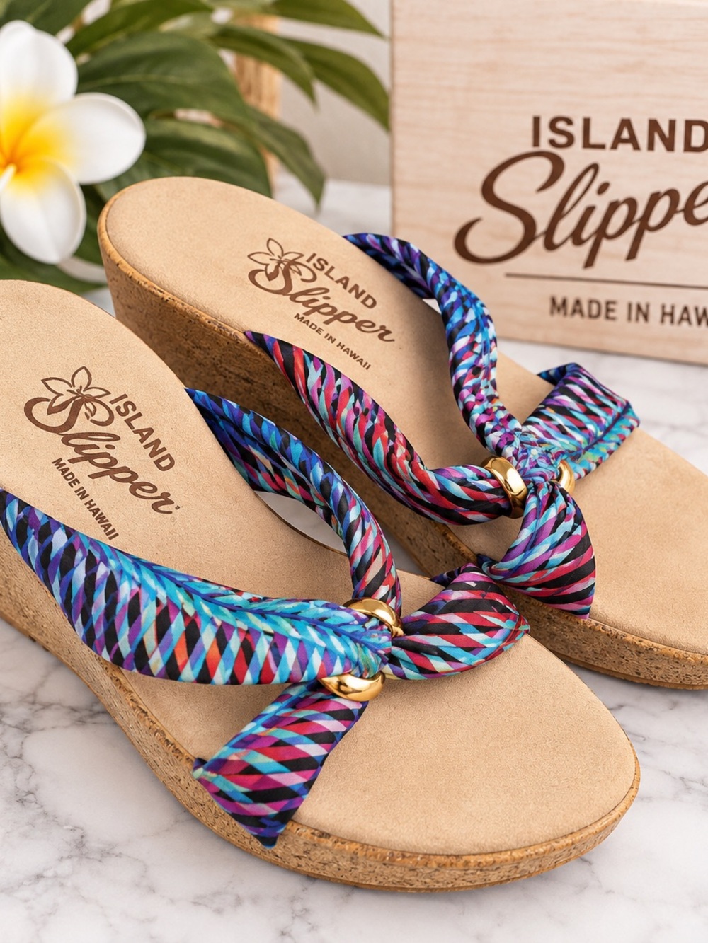 Women's Multicolor Knot-Front Cork Wedge Sandal
